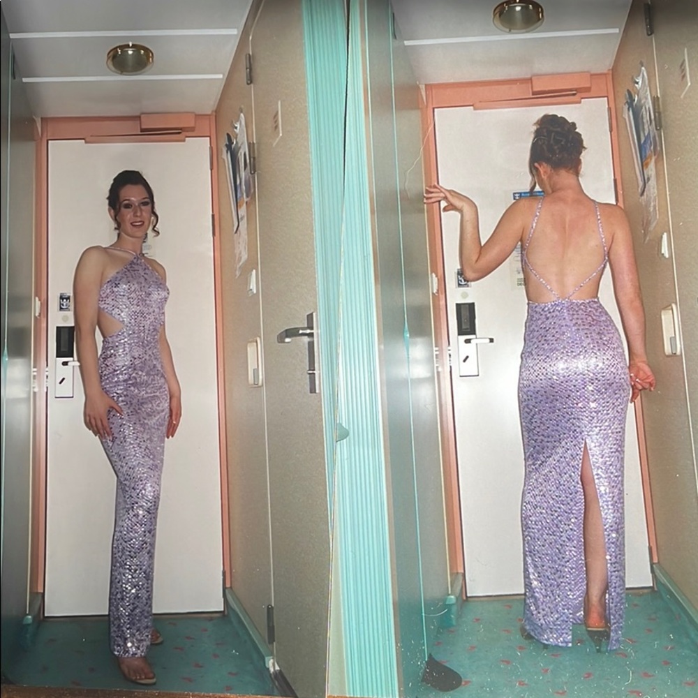 Sequin and beaded cutout backless formal gown